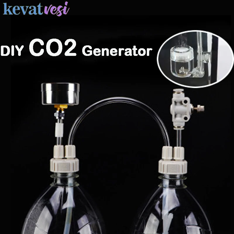 Aquarium CO2 Generator DIY Fish Tank CO2 System Kit CO2 Valve Diffuser Homemade Carbon Dioxide Generator for Aquatic Plant