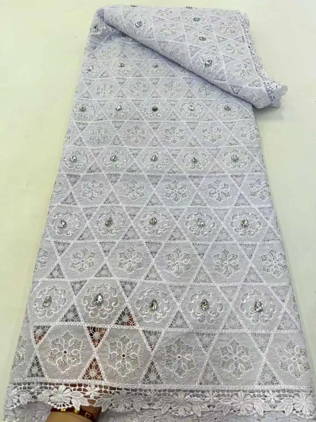 

African Nigerian 2025 High Quality Tulle Lace Fabric Cotton Wedding Party Dress Stones For Sewing Water Soluble 5Yards