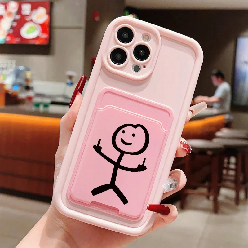 Cartoon Fun Matchman Insert Card Bag Silicone Soft Phone Case For iPhone 17 16 15 14 13 12 11 Pro Max 7 8 Plus 16E Soft Cover