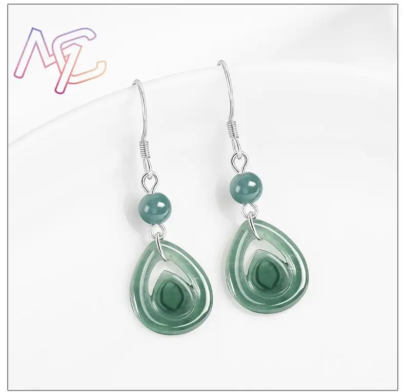 الأزرق ميانمار الجاديت قطرة الماء أقراط الطاقة الطبيعية البورمية اليشم هدايا للنساء محظوظ مجوهرات حقيقية فاخرة #5