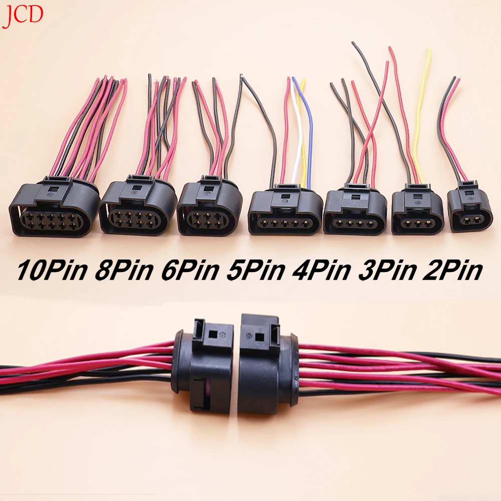 JCD 1PC For VW 2/3/4/5/6/8/10 Pin 3.5mm Auto Ignition Coil Waterproof Connector Horn Sensor Plug With Cable 15cm