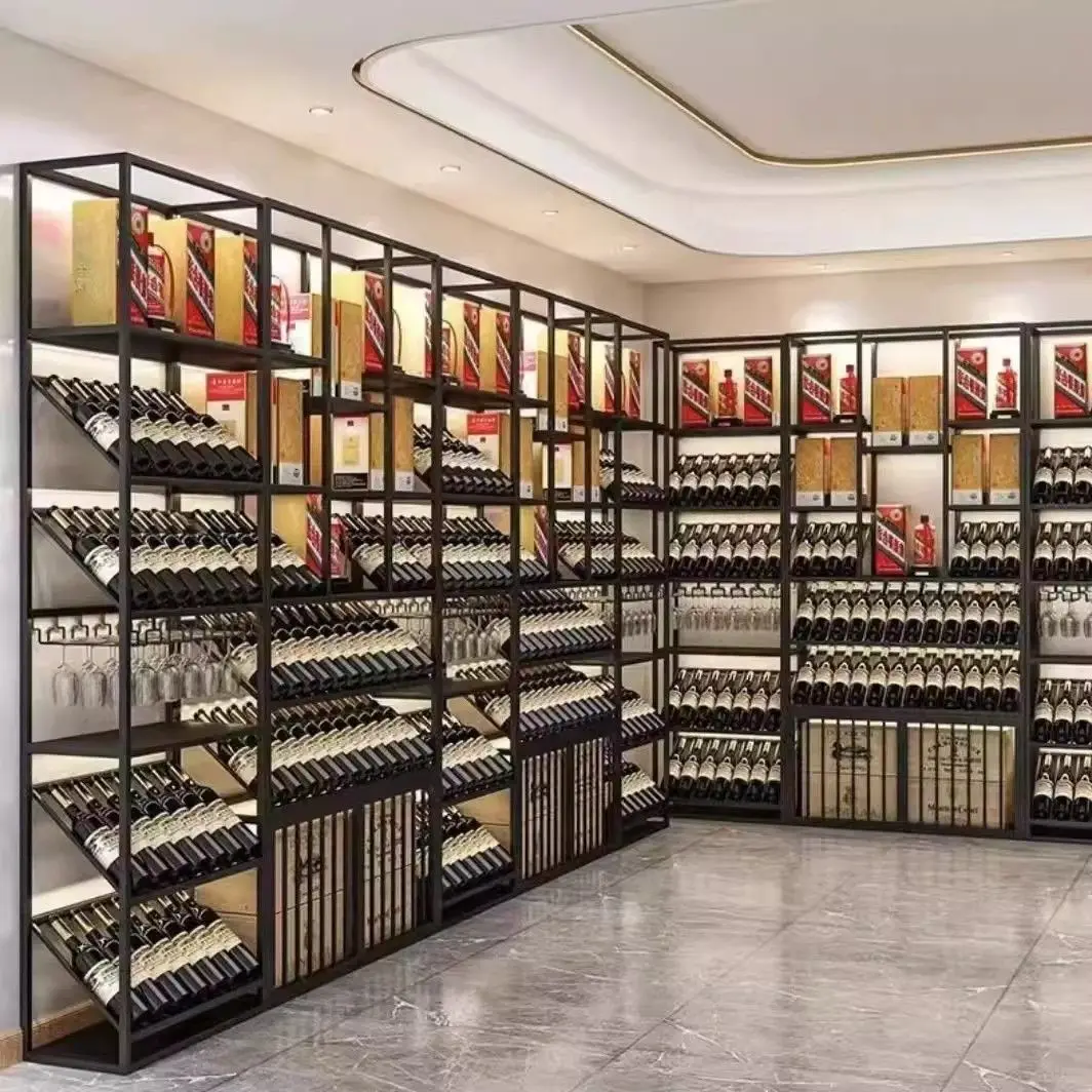 floor-to-ceiling cabinet Winery rack Bar Wine wrought iron floor-to-ceiling red wine Baijiu display rack