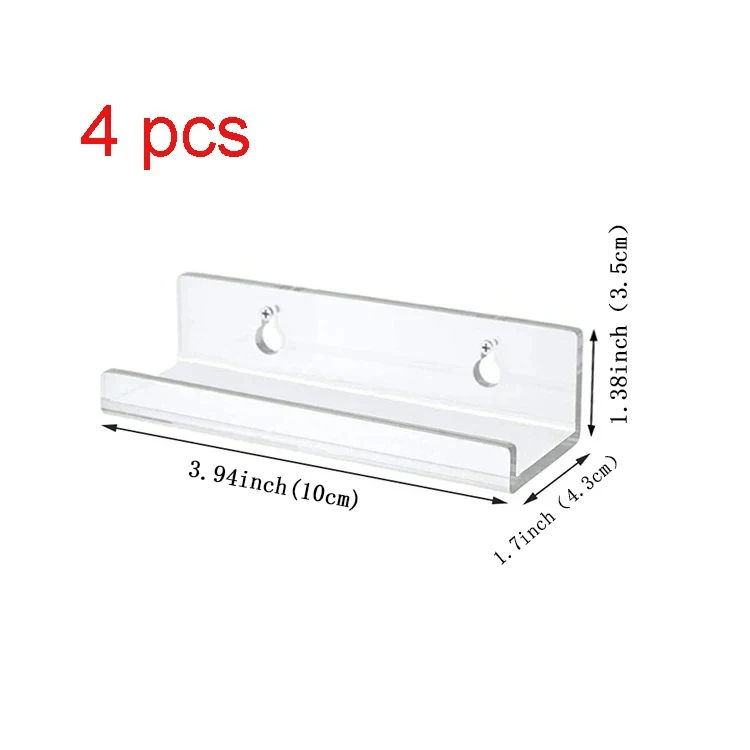 4 Pack 4 Inch Clear Acrylic Floating Shelves,Vinyl Record Holder Album Display Stand for Home Office Decor, Wall Mounted Storage