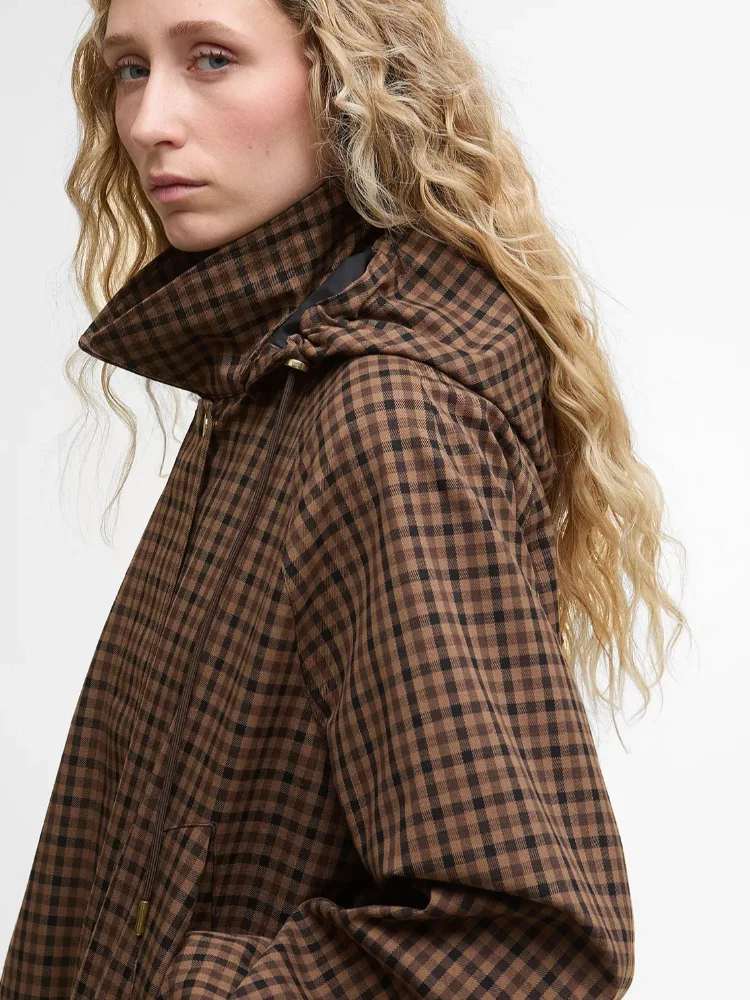 Chaqueta a cuadros a la moda para mujer, informal, con capucha, cremallera, manga larga, bolsillos, abrigo holgado, Top para mujer, prendas de vestir exteriores elegantes de calle para primavera 2026