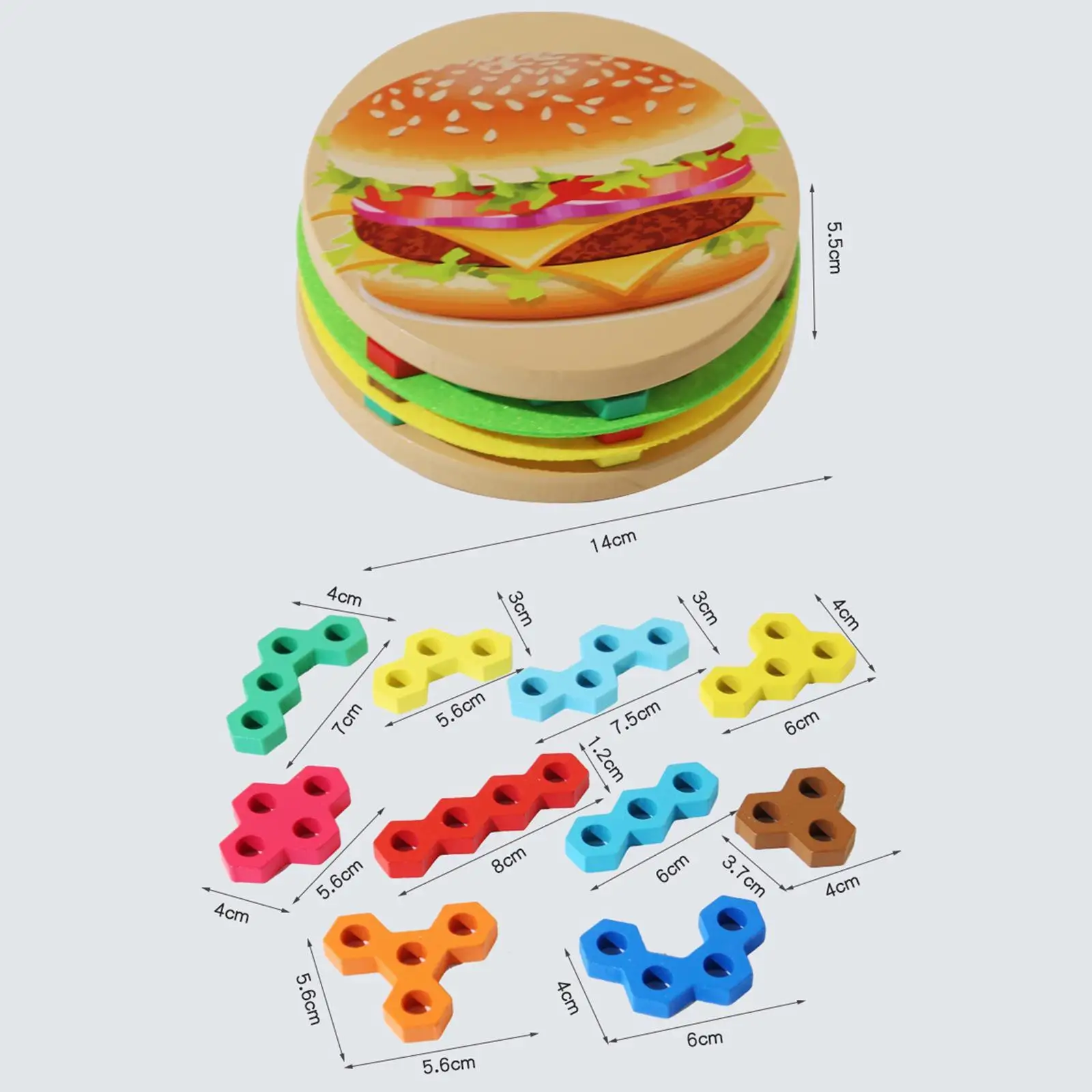 Children Wooden Puzzle Toy Burger Stacking Game for Ages 3 4 5 Year Old Kids