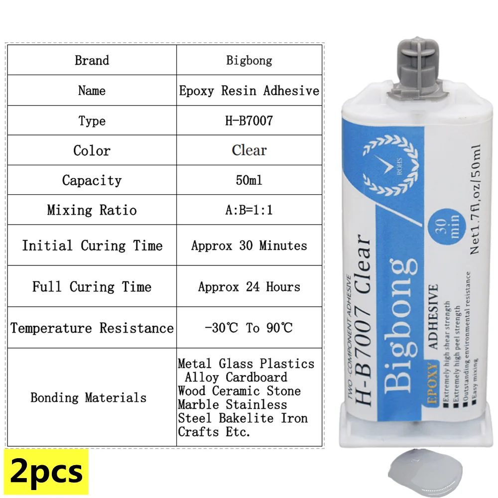2 Stück Epoxidharz Klarer Dichtstoff AB-Kleber 50ml 1:1 Transparente Strukturklebstoffe 2-Komponenten Starke Epoxidharze zum Verkleben von Holz, Metall, Glas – Detail 1