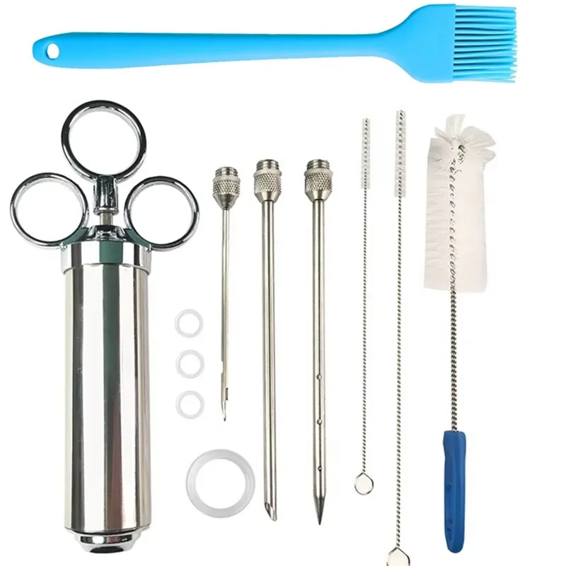 

ABZL Meat Injector Syringe Kit In 304-Stainless Steel Includes 3 Marinade Needles For BBQ Grill Smoker, Turkey, Beef, Brisket, F