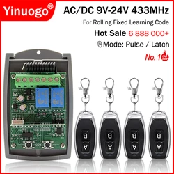 Universal 433MHz Garage Door Remote Control Receiver AC/DC 9V-24V Relay Receiver Garage Gate Control Rolling Fixed Learning Code