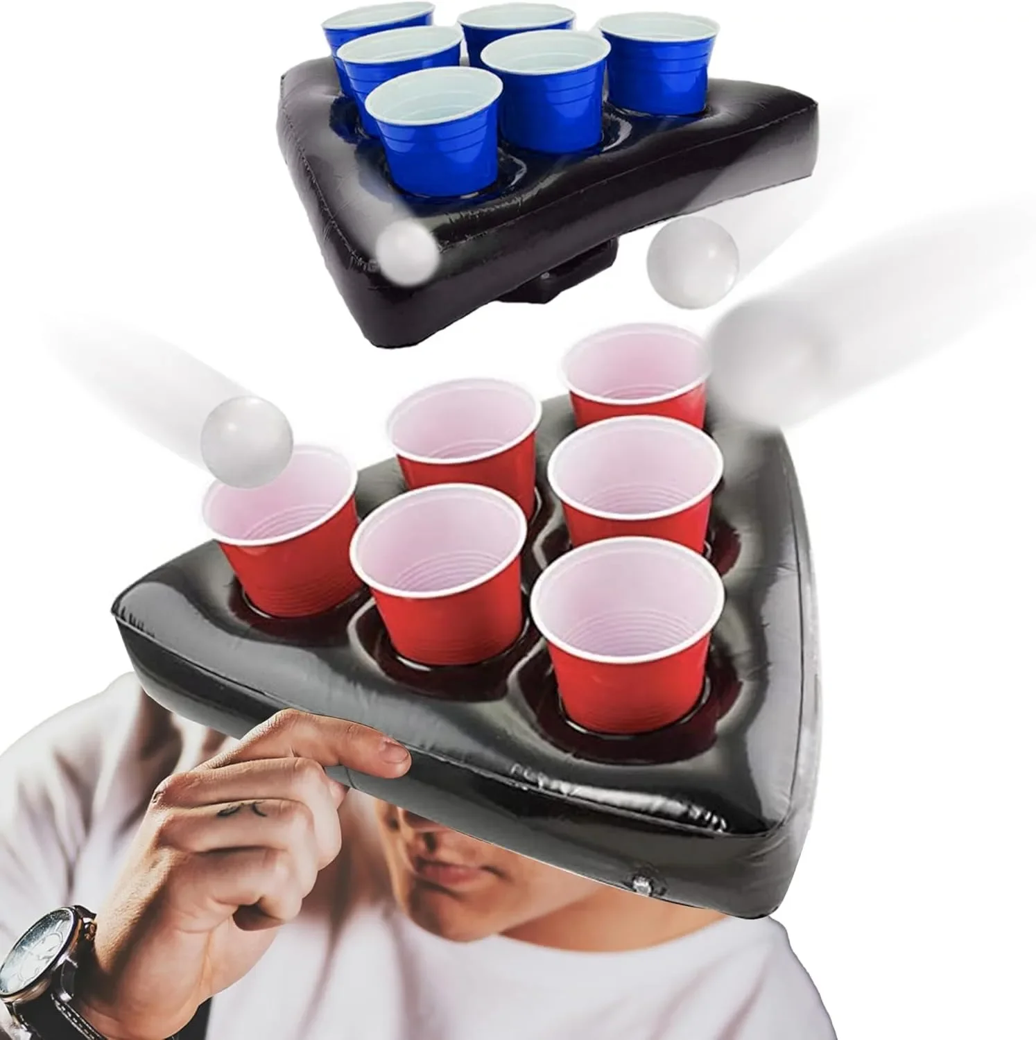 1Pc Ping Pong Party Toss Game Cups Inflatable Black Blue PVC Hat, Party Dinner Novel Game, Funny Game