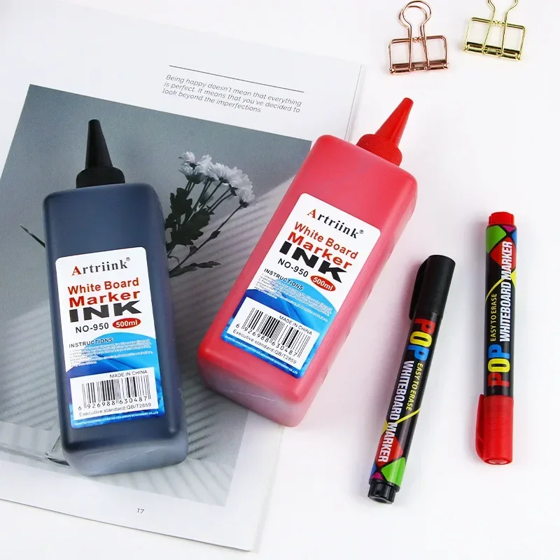 Imagem -03 - Caneta Marcadora Erasable à Base de Água Solução de Enchimento Ecológica Suplemento de Tinta Preto Vermelho Verde Azul 500ml