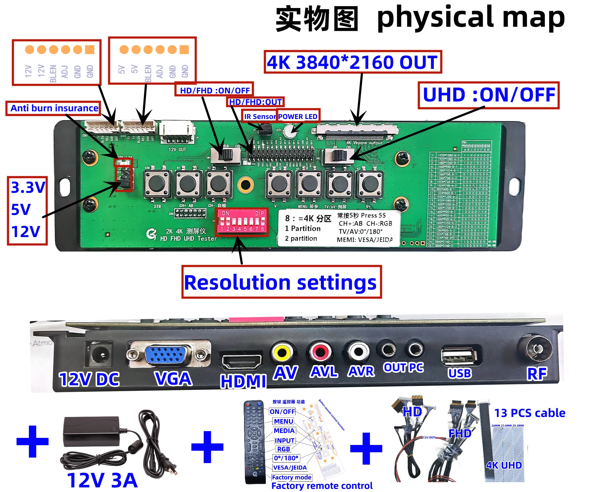 LCD TV 2K4K Screen V-by-one/vb1/Vb-one+LVDS LCD Screen Tester Dot Screen Meter / Device  4K 2K LCD screen tester