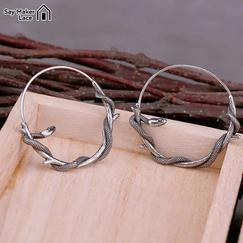 1pair Vintage Punk Creative Python Twisted Branch Hoop Earrings For Women Personalized Snake Exaggerated Jewelry Accessories