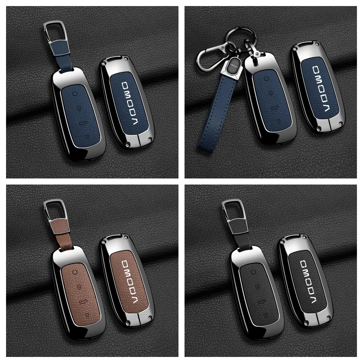 Zinc Alloy Leather Remote Key Fob Cover With Keychain Fit Chery Tiggo7 Tiggo8 Pro Omoda5 Jaecoo J7 J8 Jetour X70 X90 Interior Ac