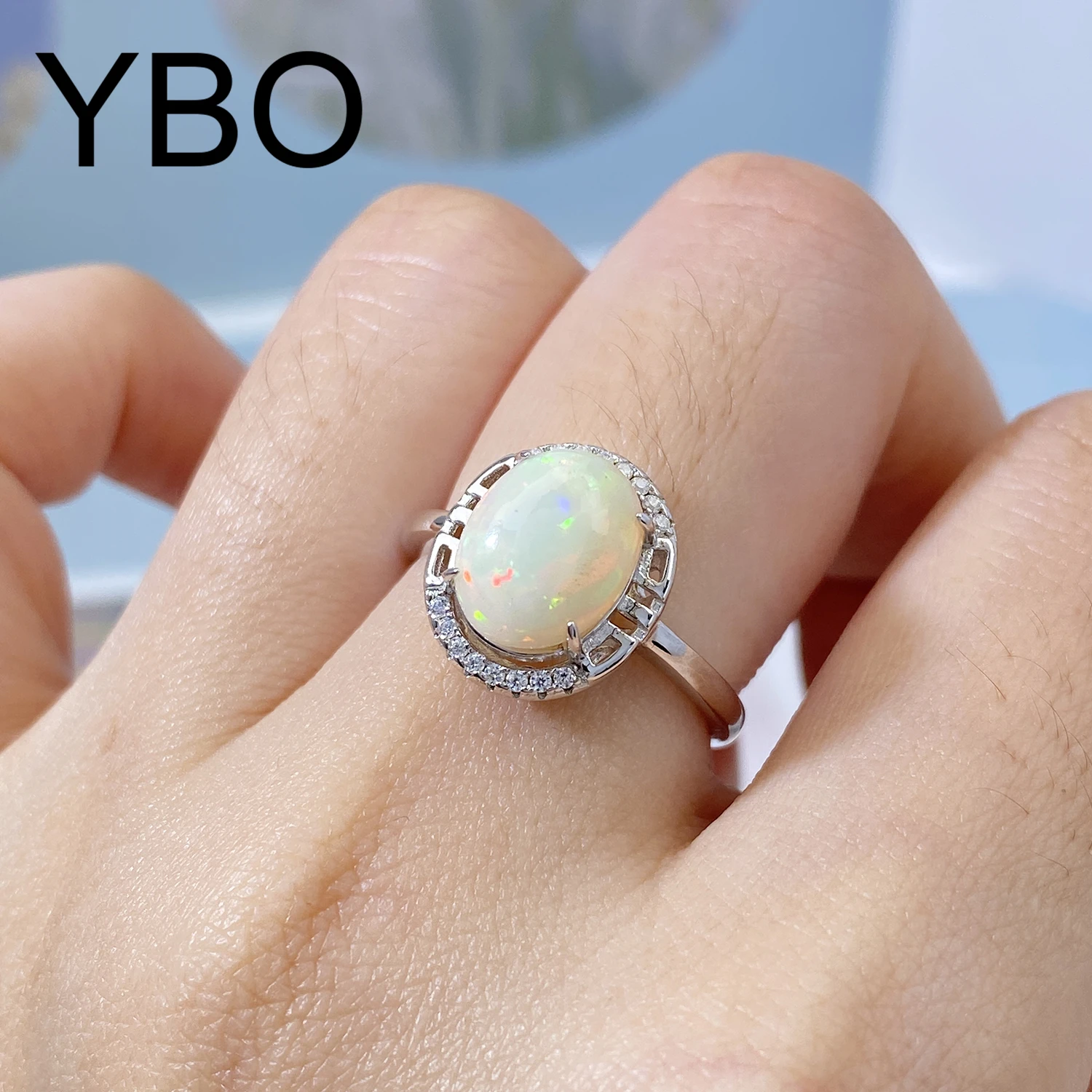 

YBO Oval Opal Natural Stone Rings For Women 925 Sterling Silver Adjustable Ring Trendy Jewelry Wedding Party Birthday Jewel Gift