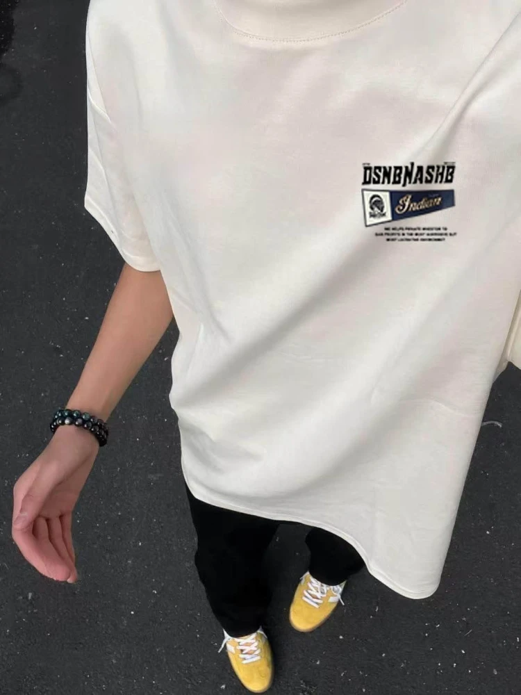 تي شيرت رجالي أمريكي جديد عالي الجودة من القطن بأكمام قصيرة للخروج كاجوال فضفاض متعدد الاستخدامات مطبوع عليه حروف فضفاض مقاس كبير #3