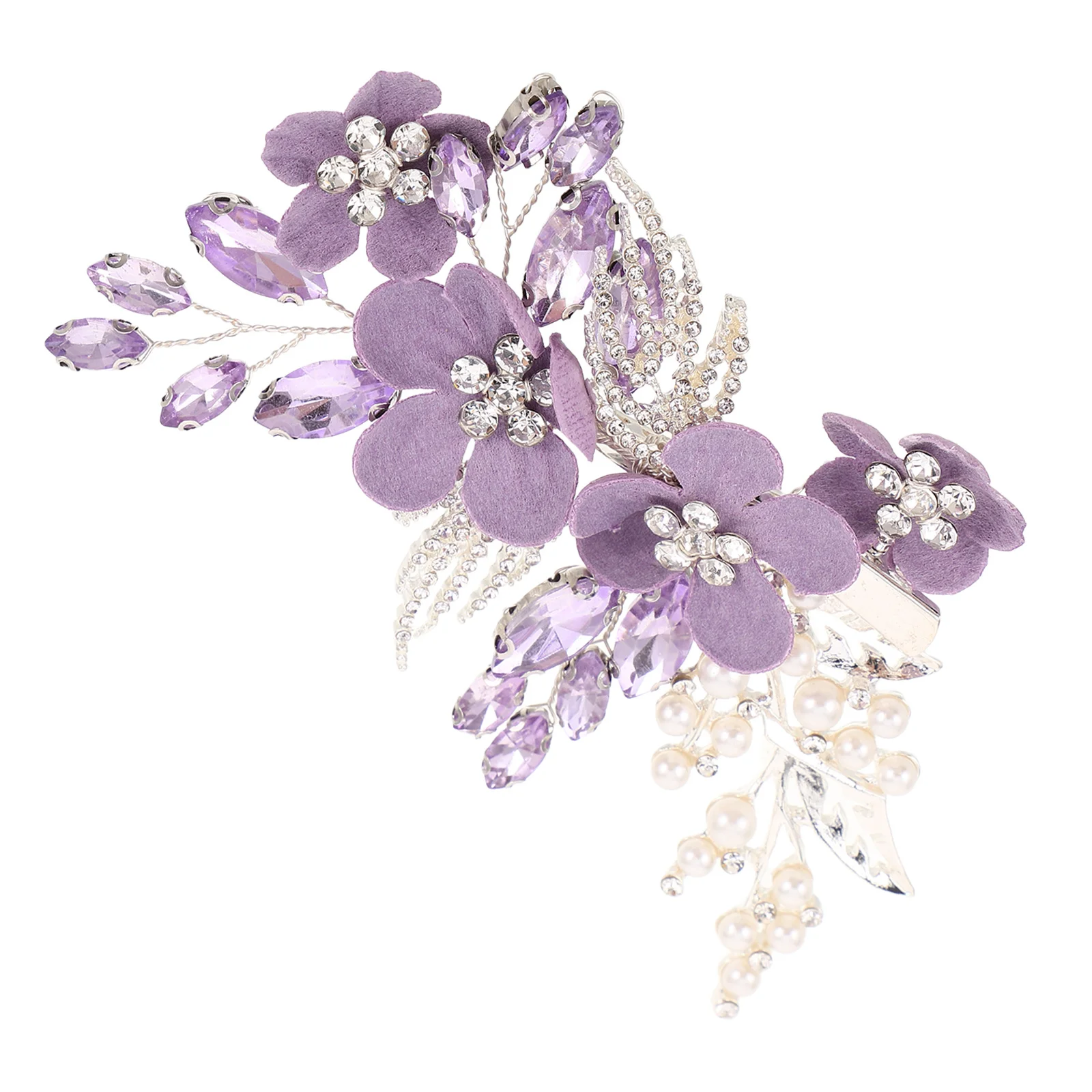 

Purple Flower Crystal Bridal Hair Clip Rhinestone Wedding Hairpin Faux Pearl Women Wedding Accessories Crystal Flower Hair Clips
