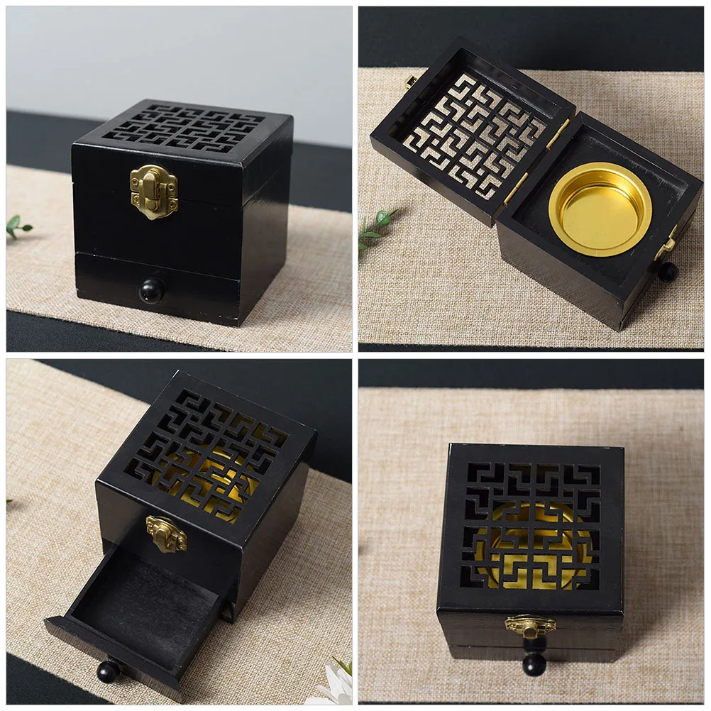 

Wooden Incense Box Hollow Square Shape Alloy Detail Incense Burner Aromatherapy Home Censer Decor Decor Wooden Censer