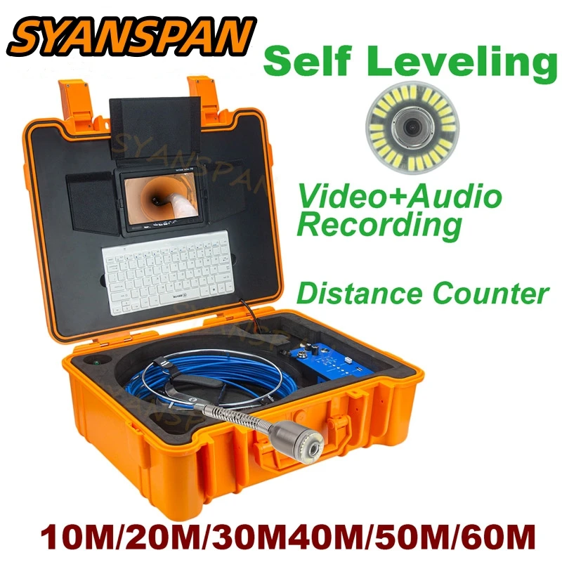 

Self Leveling DVR Audio Recording SYANSPAN Pipe Inspection Video Camera Drain Sewer Pipeline Industrial Endoscope Meter Counter