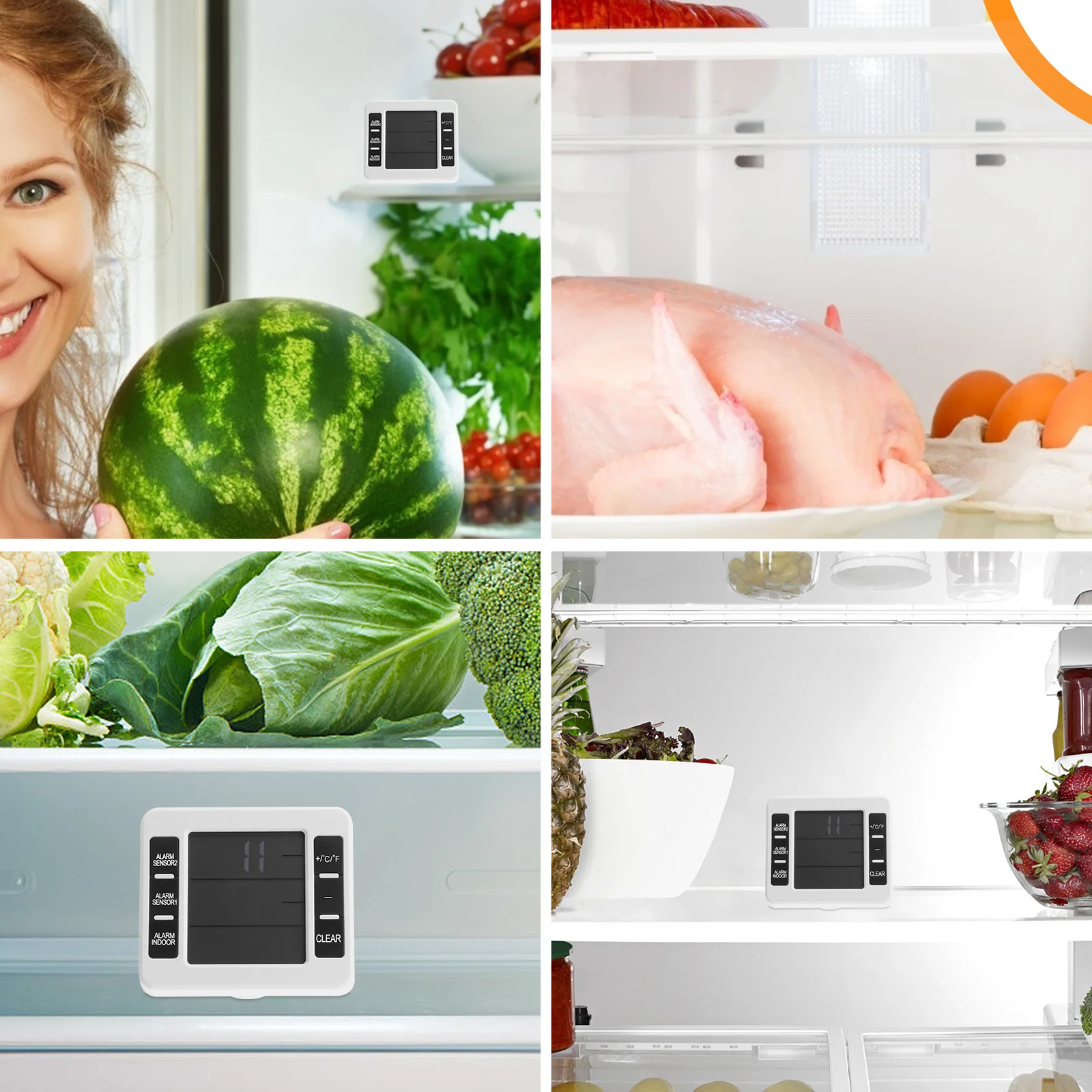 

Wireless Digital Fridge Freezer Thermometer Dual Remote Sensors LCD Display Temperature Alarm Upright Wall Mountable High Low