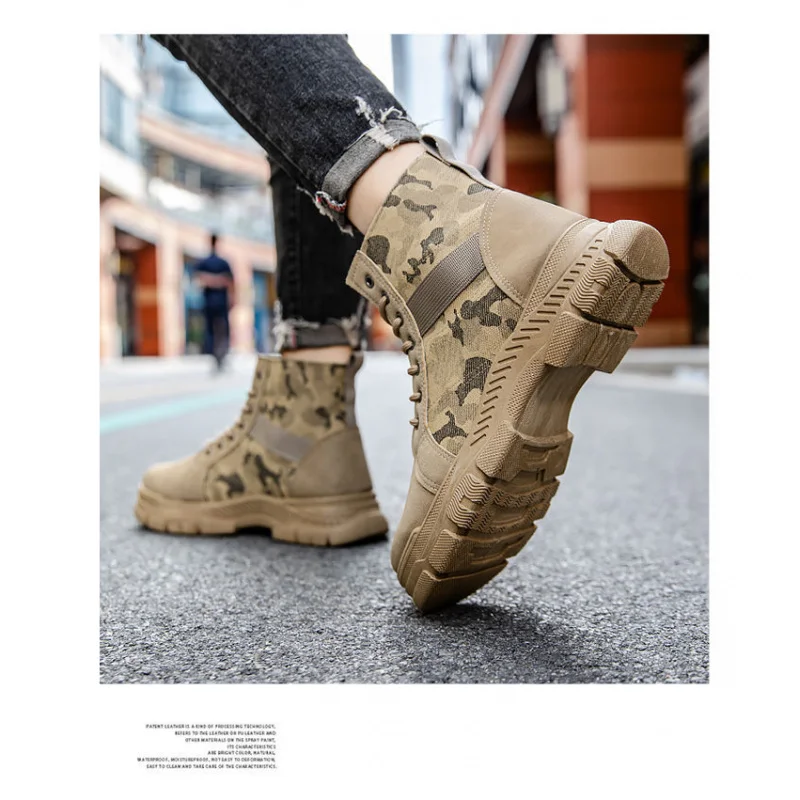 New Fashion men's high top boots casual sports camouflage outdoor hiking shoes Anti slip