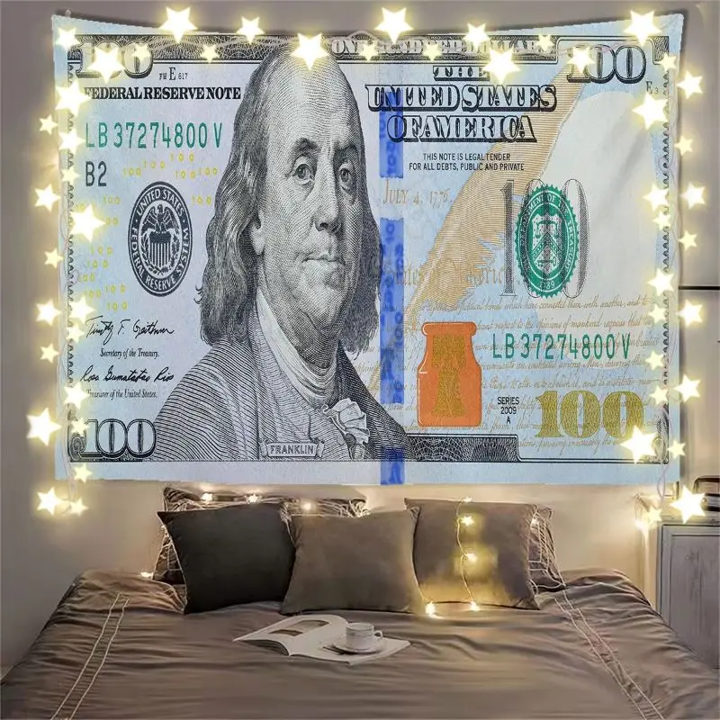 VIKAMA Flying Dollar Bills Sky Blue Tapestry Home Art Piece Wall Decor Bedroom Dorm Money Cash Rich Soft Durable Cozy Aesthetic - view 3