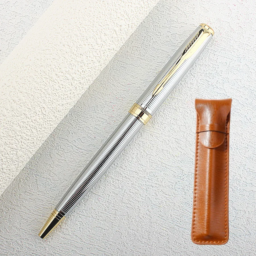 

Luxury Quality metal ballpoint pen Financial Silver Stationery Office School Supplies Gift New