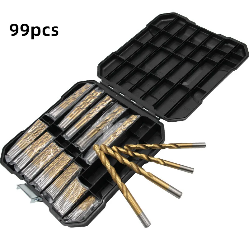 

99Pcs1.5mm-10mm Drilling Drill Bit Titanium Plating Straight Shank High Speed Steel Twist Drill Bit Set Woodworking Tools