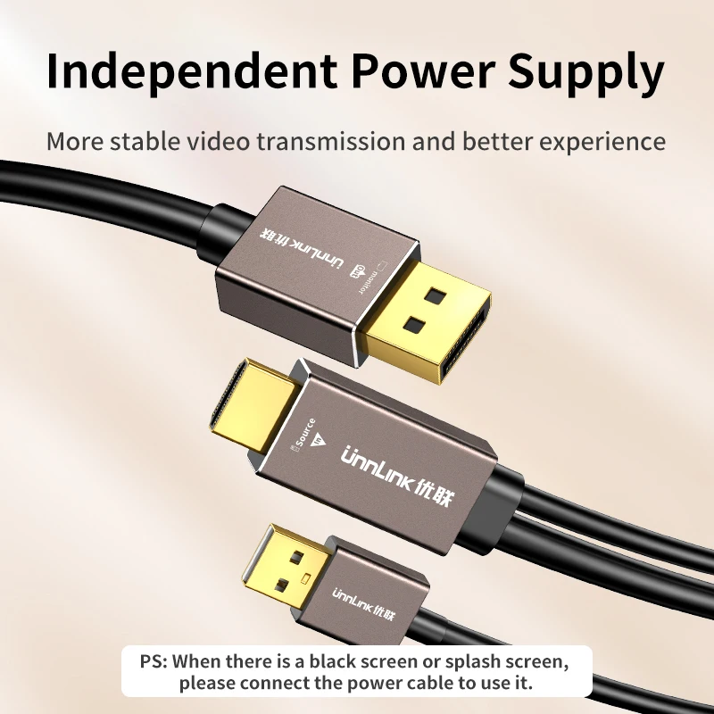 Unnlink 4K 60Hz HDMI do DisplayPort 1.2 Kabel konwertujący 1,8 m 2K 144 Hz Źródło sygnału HDMI do ekranu DP