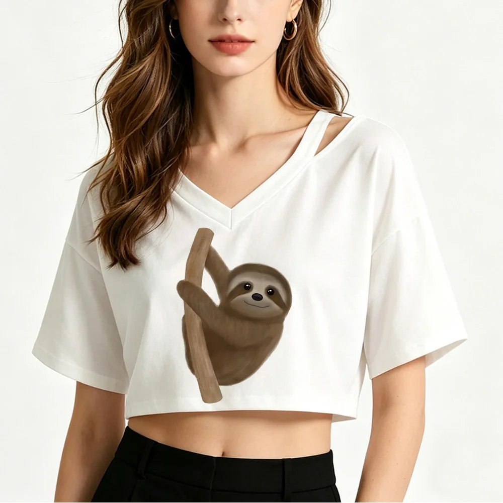 Sloth cropped top teen scene  streetwear graphic alternative  cute t-shirt 2000s korean fashion japanese gyaru summer