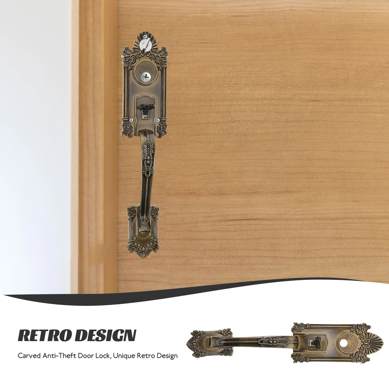 

1Set Vintage Door Lock Front Door Handle Metal Durable Floral Design Security Lock Easy Operation Long-Lasting Protection