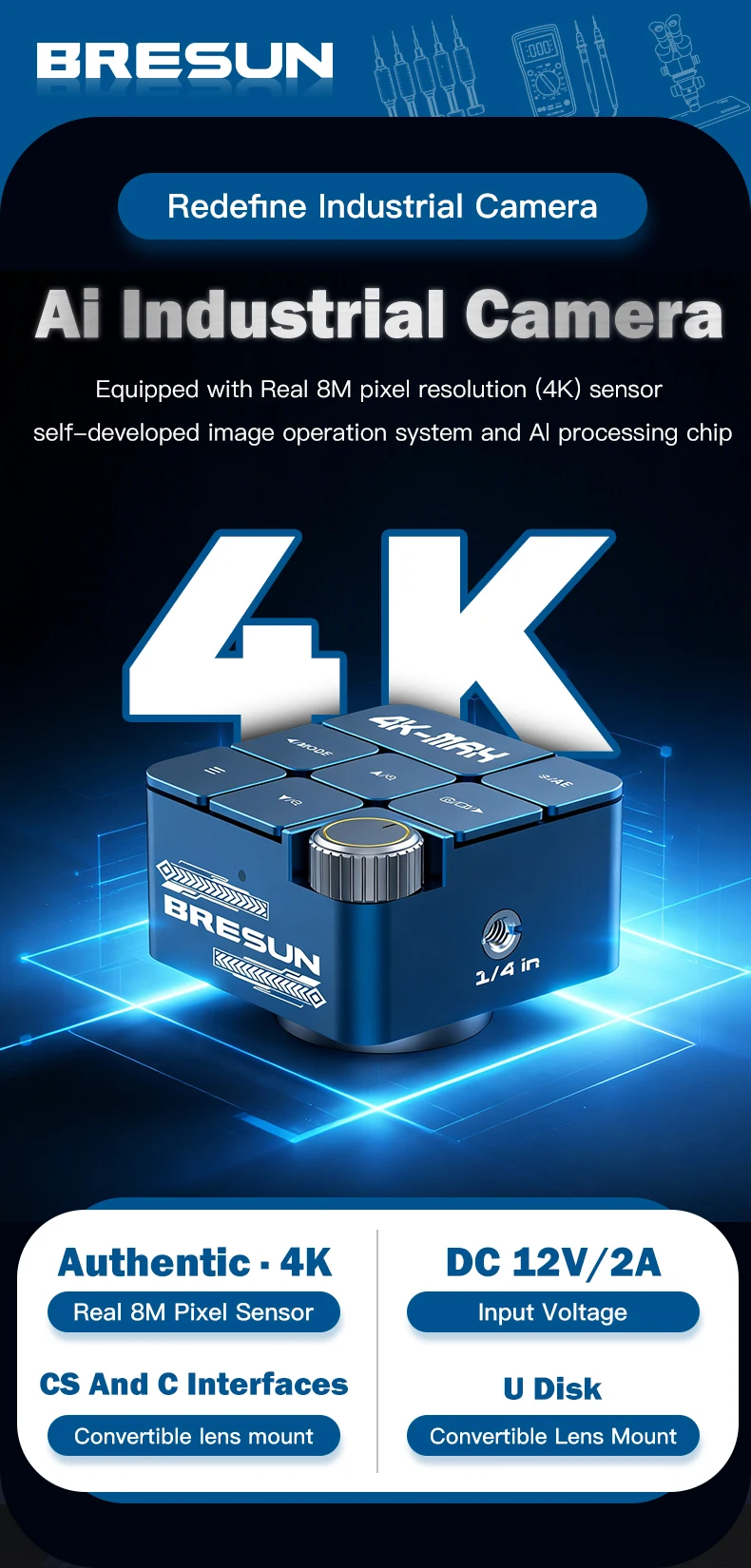 Bresun MC01 4K-MAX Hochauflösende Industriekamera HDMI/USB 4K 60/30FPS für Handy-Reparatur Mikroskop HD-Kamera Werkzeuge – Detail 1