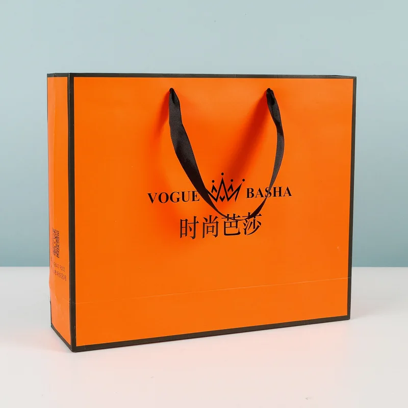 10 Pcs Custom Logo Paper Package Orange Bag Christmas Gifts Bags Wedding Gifts Package Bags Clothes Package Bags Brides Bags