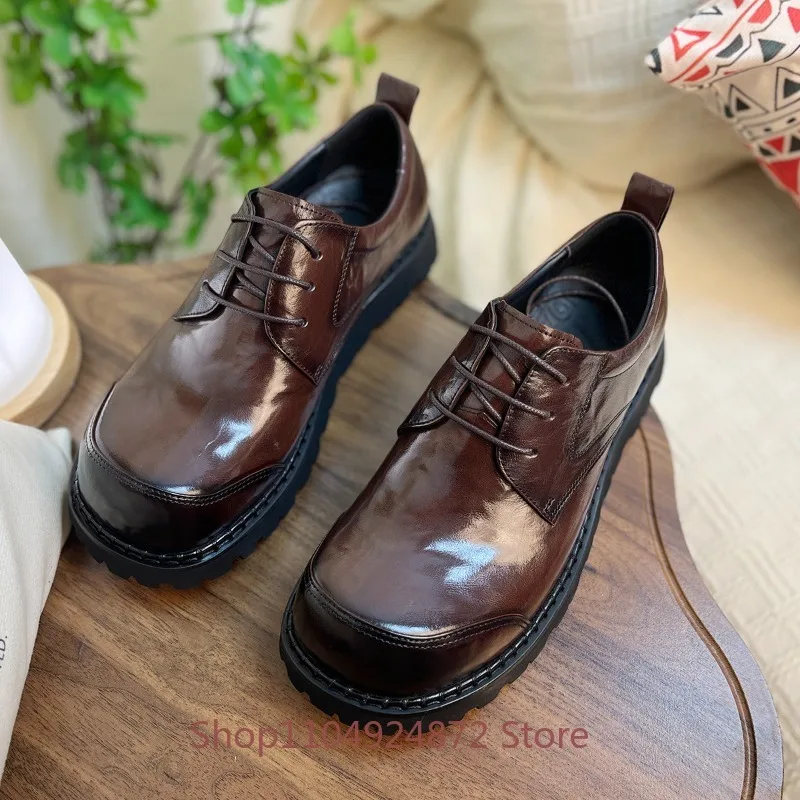 

Genuine Leather Designer Shoes Men's Fashion Trendy Low Top Lace Up Casual Retro High-end Work Derby Leather Shoes Male