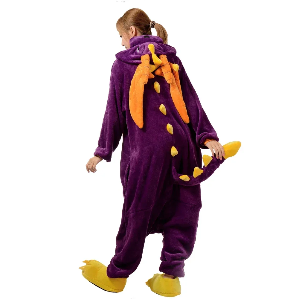 Adult Kigurumi Onesie Anime Women Costume Dragon Halloween Cosplay Pajamas Cartoon Animal Sleepwear Winter Warm Hooded Jumpsuits