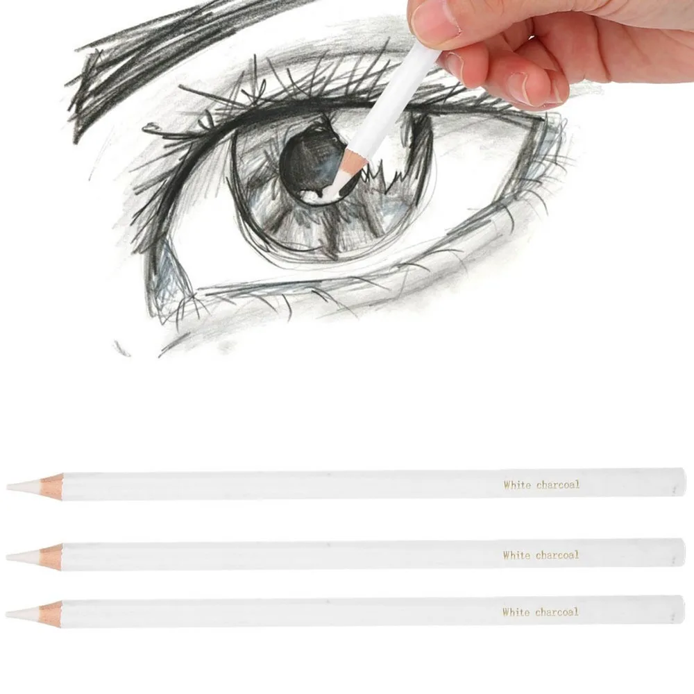 Art Supplies White Color White Charcoal Pencil Hard Soft Drawing Pencil 6.7inch Wooden Highlight Pen Sketching