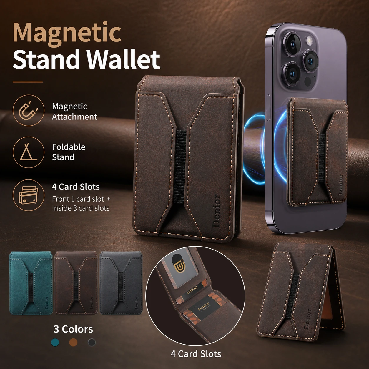 Artificial Leather Credit Card Magnetic Elastic Wallet (4 Card Slot) with Strong Magnetic Accessories | ID Card Clip Wallet