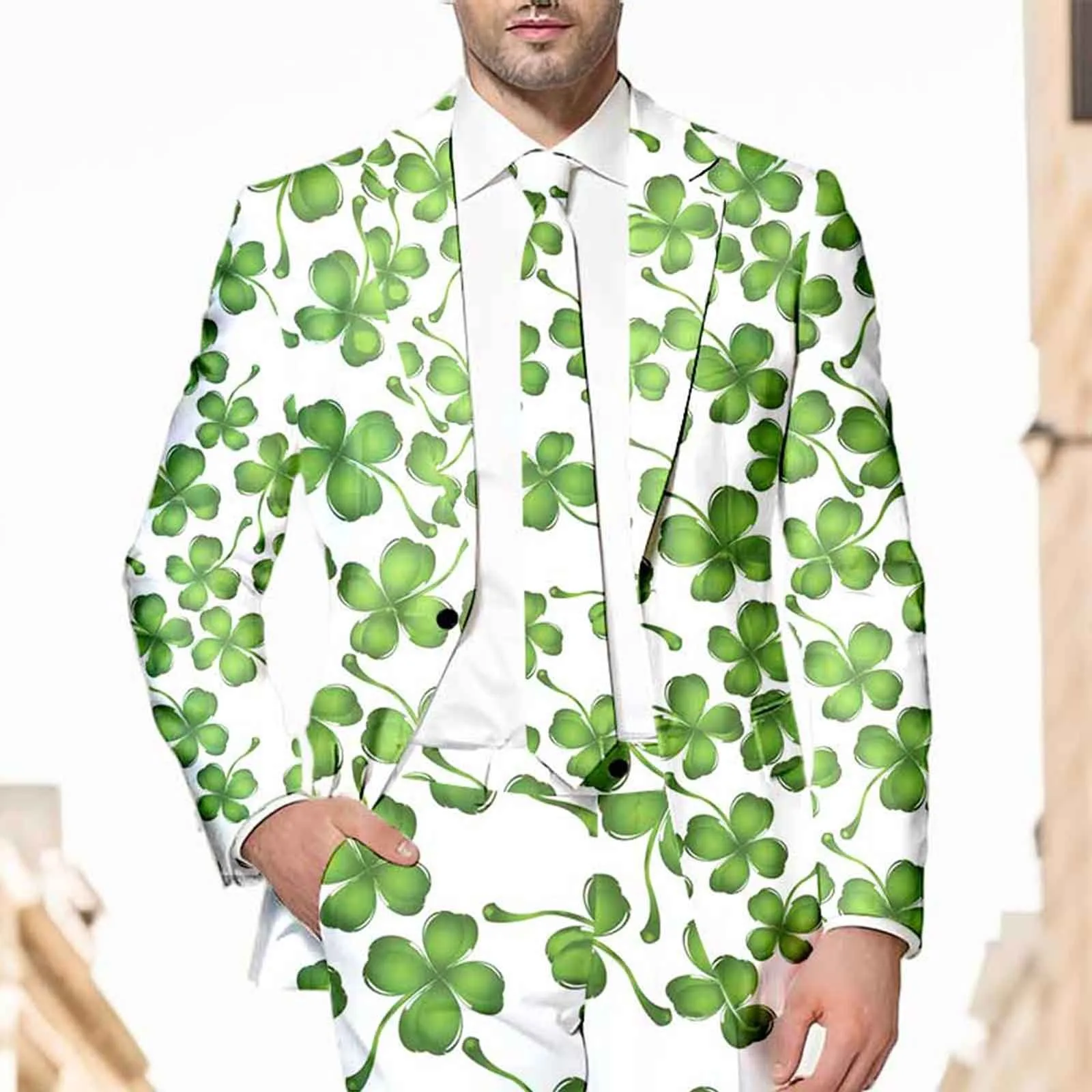 St. Patrick's Day Mens St. Patrick's Day Festive Style All Over Printed Four Leaf Jacket Graphic Green Carnival Festival