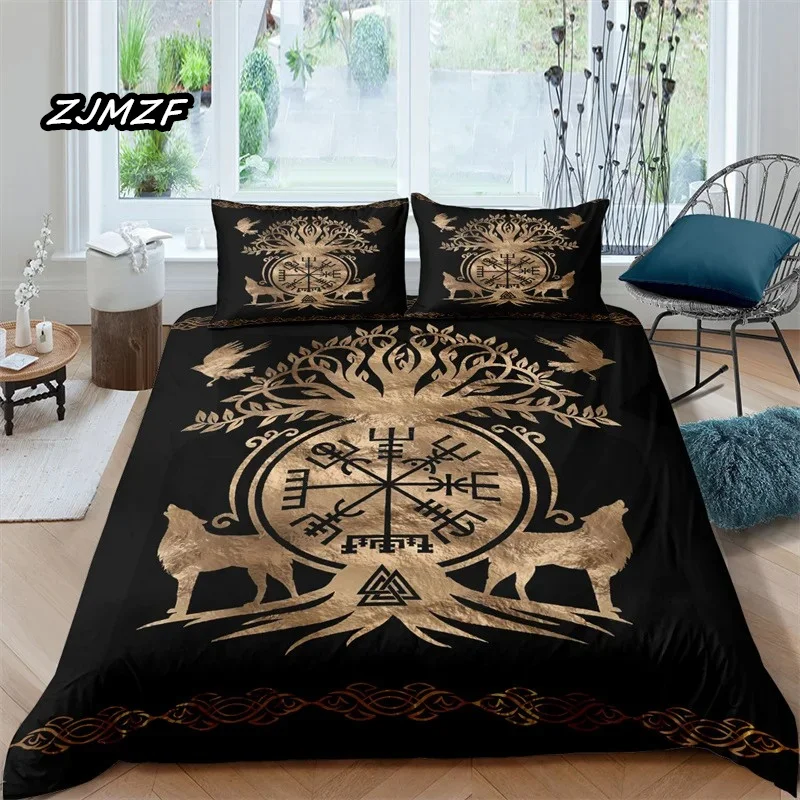 Viking Northern Germanic Culture Wolf Celtic Bedding Set Boys Girls Twin Queen Size Duvet Cover Pillowcase Bed Kids Adult