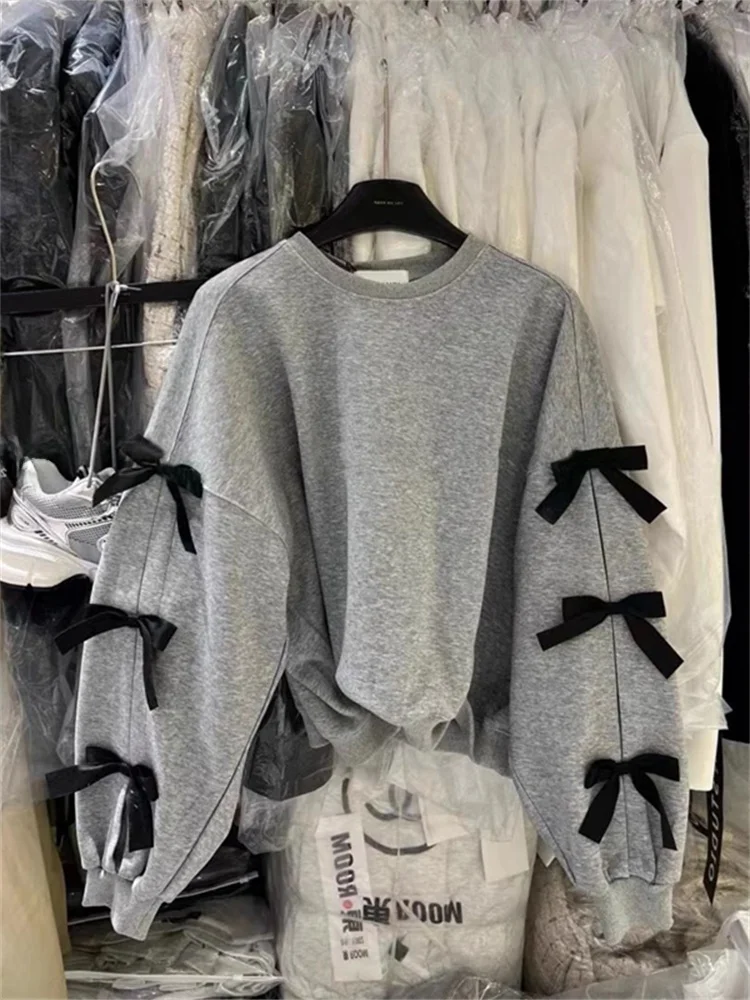 Loose Fit round Neck Long Sleeve Hoodie Women's Fashion Design  Knot Autumn New Arrival Dongda Gate Korean Style