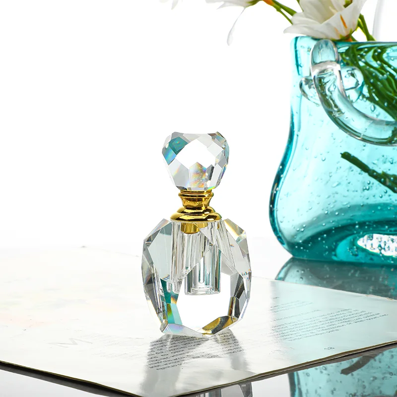 H&D Clear Crystal Cut Perfume Bottle with Stopper Empty Refillable Glass Bottle,Gift Boxed