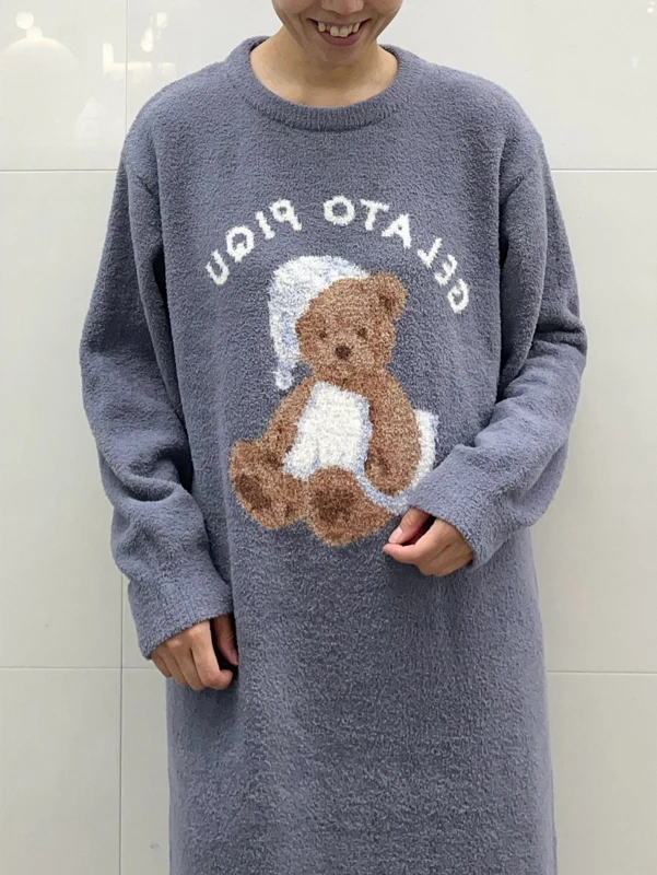 Japanese Style Winter Thick Warm Sweater Room Wear Pajamas Sleep Good Night Bear Home Wear Night Wear Lounge wear Set