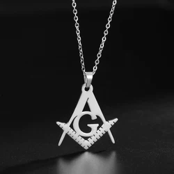 LIKGREAT Masonic Sign Medal Pendant Necklace for Women Men Stainless Steel Freemason Symbolism Religious Vintage Jewelry Gifts