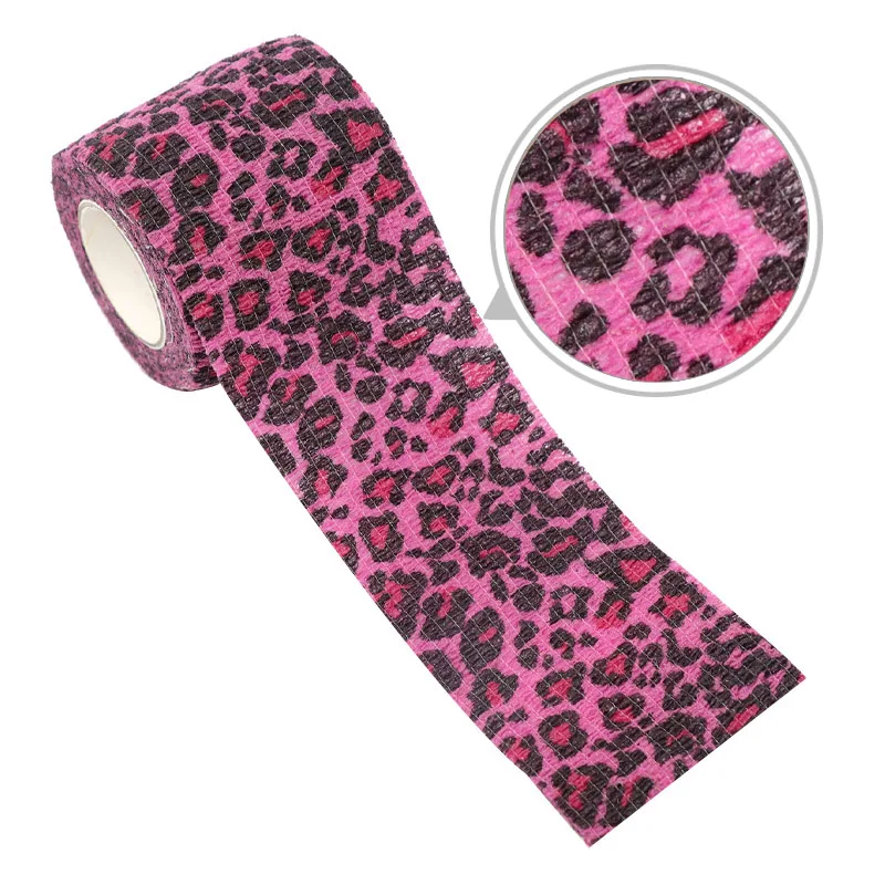 1/3/6 Pcs of Pink Leopard Print Tape Tattoo Handle Bandage Anti Slip Sports Non-woven Fabric Self-adhesive Elastic Bandage