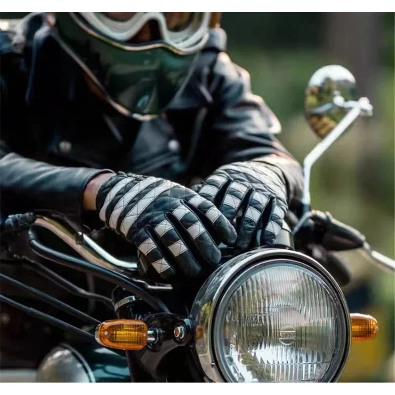 

Men's Touchscreen Motorcycle Gloves Genuine Sheepskin Leather - Anti-Impact Knuckle Guard, Year-Round Riding Gloves for Commutin