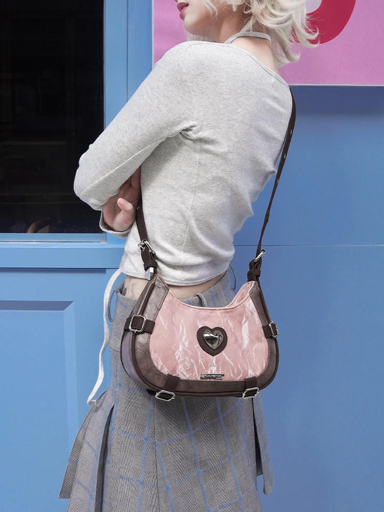 Original niche sweet and cool one-shoulder crossbody bag, high-end underarm bag, American retro bag, female gift.