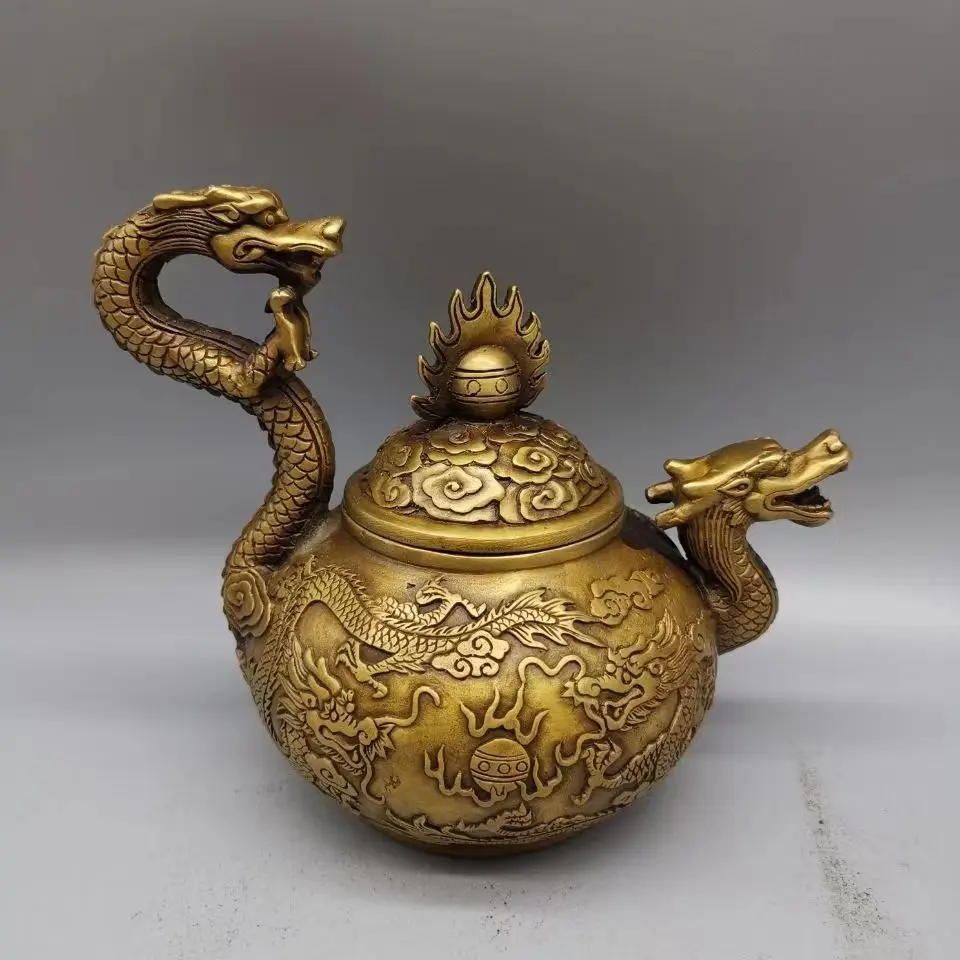 

Antique bronze collection dragon pot teapot kettle wrapped pulp embellish home tea ceremony handicraft ornaments