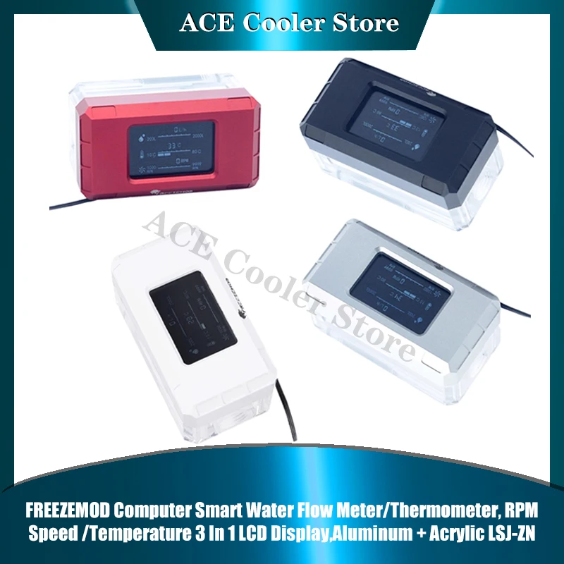 

FREEZEMOD Компьютерный интеллектуальный расходомер воды/термометр, скорость оборотов в минуту/температура, ЖК-дисплей 3 в 1, алюминий + акрил LSJ-ZN