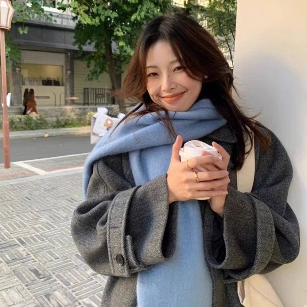 

Elegant Mohair Wool Scarf Plush Thicken Winter Cashmere Scarves Solid Color Korean Style Long Shawl Girl