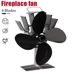 Black Fireplace Fan 4 Blade Heat Powered Stove Fan komin Log Wood Burner Eco Friendly Quiet Fan Home Efficient Heat Distribution