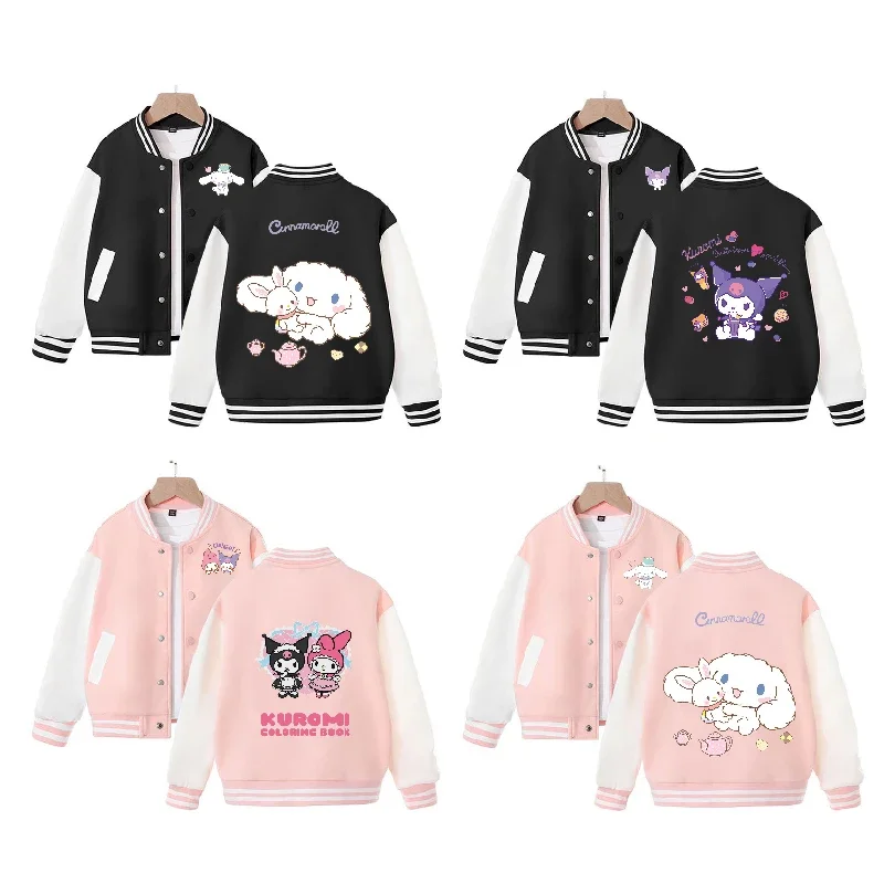 Manteau de Baseball Anime Sanurgente Kuromi Cinnamoroll Hello Kitty pour Enfants, Veste de dehors de Dessin Animé At, Vêtements Parents Mignons, Cadeau